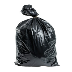 Black garbage bag filled with waste collected for disposal in urban environment