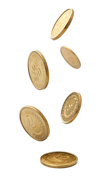 A falling of coins is isolated, resembling a collection of currency