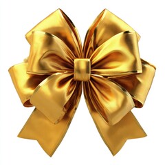 Golden ribbon bow, glossy and symmetrical