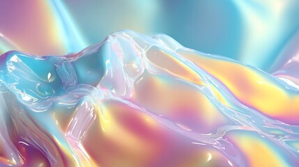Abstract, iridescent, liquid-like forms in pastel colors. Soft, flowing, mountainous shapes