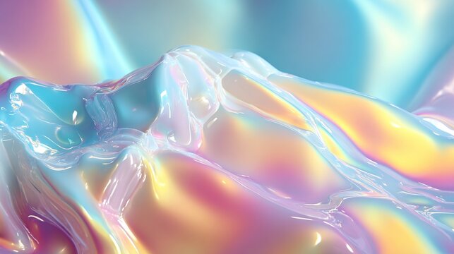 Abstract, iridescent, liquid-like forms in pastel colors.  Soft, flowing, mountainous shapes - Powered by Adobe