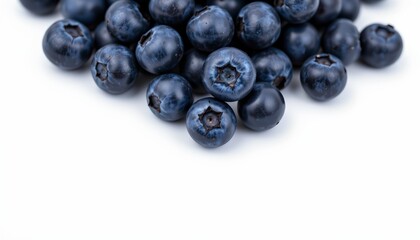 A collection of blueberries displayed against a plain background.