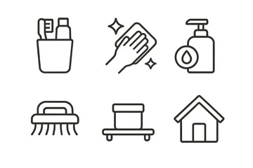 Fototapeta premium Minimalist line icons: cleaning, hygiene, household essentials
