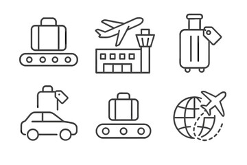 Transportation and travel icons including airplane, luggage, and car elements