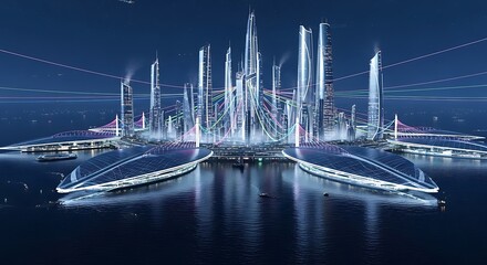 Futuristic Cityscape with Advanced Technology and Sustainable Energy.