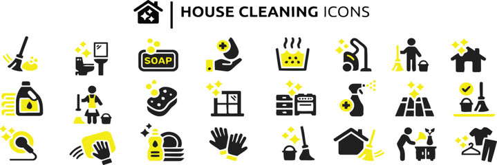 Collection of house cleaning icons and symbols for services