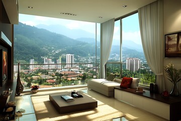 Luxury Apartment Panoramic City Skyline Mountain View