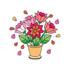 Elegant romantic floral arrangement with delicate petals scattered on a clean white background