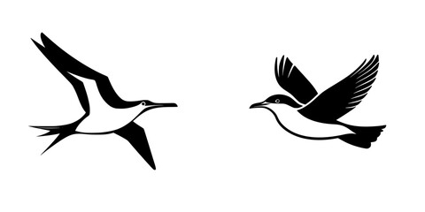 Obraz premium Vector illustration of minimalist black-and-white bird silhouettes in flight showcasing freedom and elegance