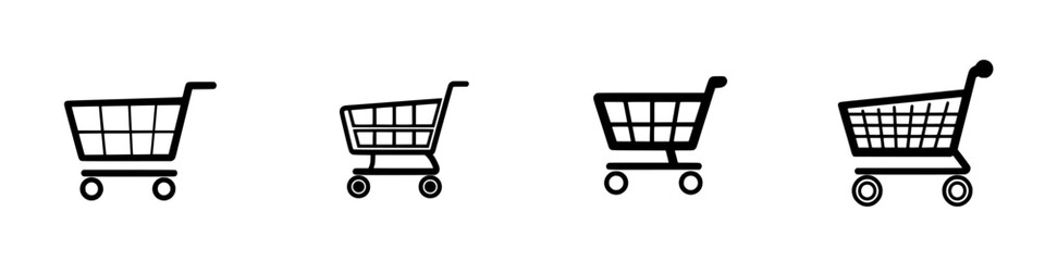 Simplistic black-and-white vector illustration of shopping carts depicting minimalist design for retail and commercial use