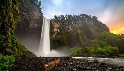 Majestic waterfall cascading down a rocky cliff face
