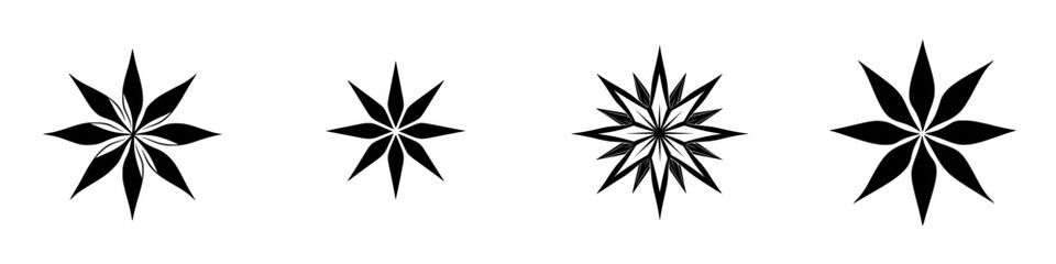 Obraz premium Four unique black-and-white minimalist star silhouettes depicting different designs for creative use