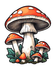 fly agaric mushroom family cartoon vector illustration