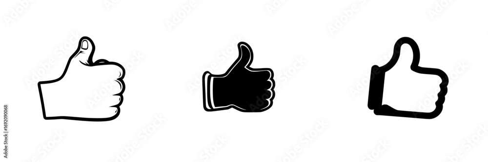 Poster thumbs up symbols in black-and-white minimalist style representing approval and positivity for vario