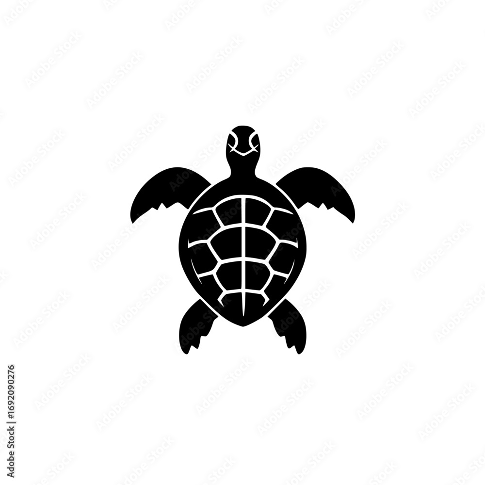 Poster minimalist black-and-white vector illustration of a turtle icon in simple silhouette style designed 