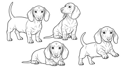 Four playful Dachshund puppies in different poses and expressions