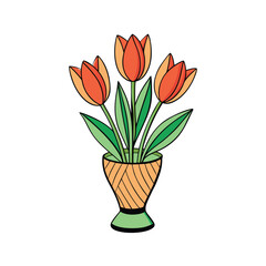 Stylized modern tulips elegantly arranged in a sleek white vase against a clean white background