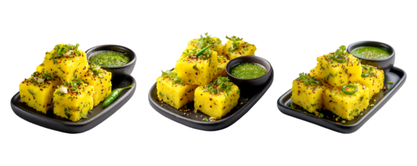 Delicious Dhokla Indian Snack Food Recipe Yellow Cubes Green Chutney