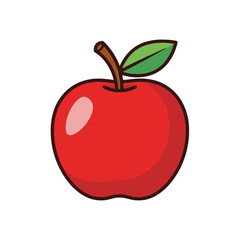 Cartoon Red Apple with Stem and Leaf Illustration