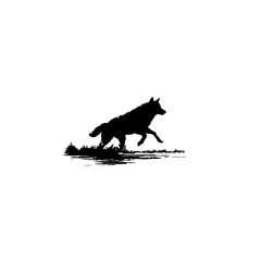 Fototapeta premium One Color Black Wolf Running Silhouette Logo - Vector Art Design