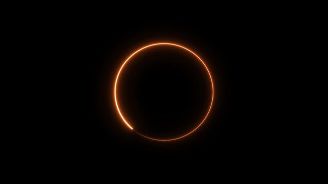 Orange glowing circle loop animation with alpha channel black transparent background bright light ring