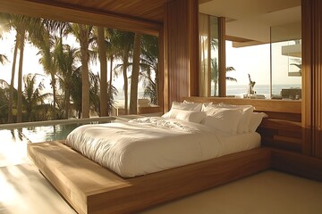 Luxury Beachfront Bedroom Ocean View King Bed Palm Trees