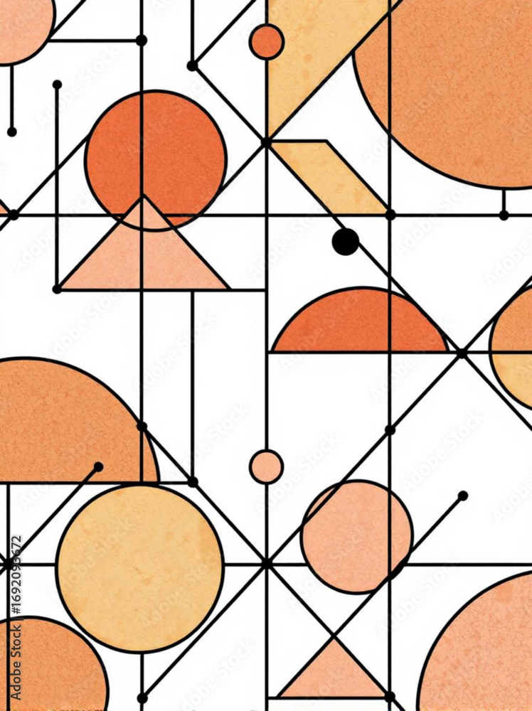 Aufkleber minimilist abstract geometric pattern with circles triangles and lines in peach orange and black col