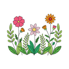 Delicate wildflower border with green leaves elegantly framing a clean white background for design projects