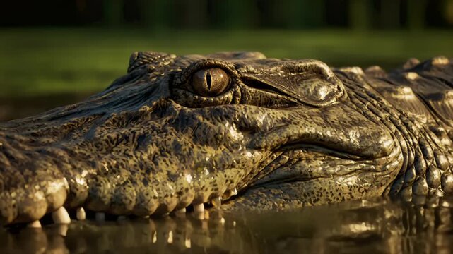 Crocodile Scales Macro and Slit Pupil Above Water