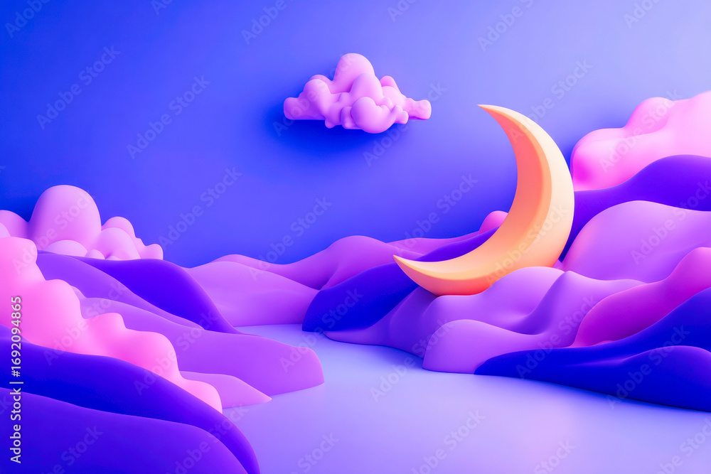 Poster a beautiful and minimalist abstract design featuring a simple crescent moon set against a textured