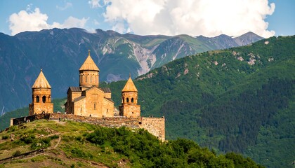 Ancient church nestled in mountain valley