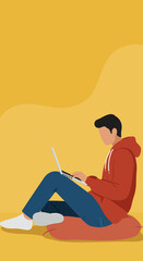 Young person casually working or studying on a laptop from a comfortable home or remote setting, highlighting modern productivity and flexible lifestyle.