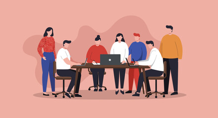 Diverse business team collaborating in a modern meeting room, discussing ideas and planning projects. Ideal for corporate, teamwork, or startup themes.