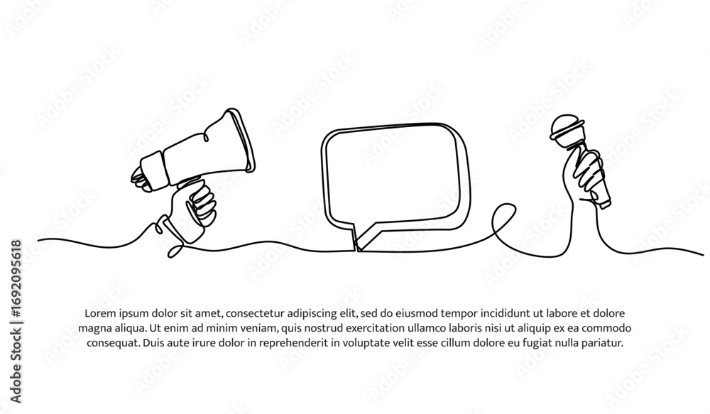 Poster continuous line design of provide information through loudspeaker. single line decorative element dr