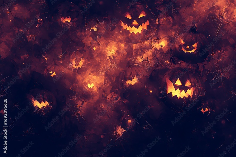 Poster an abstract mix of fragmented pumpkin silhouettes with sharp edges