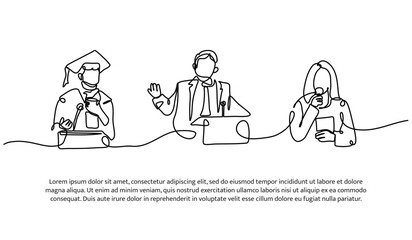 Continuous line design of press conference. Single line decorative element drawn on white.