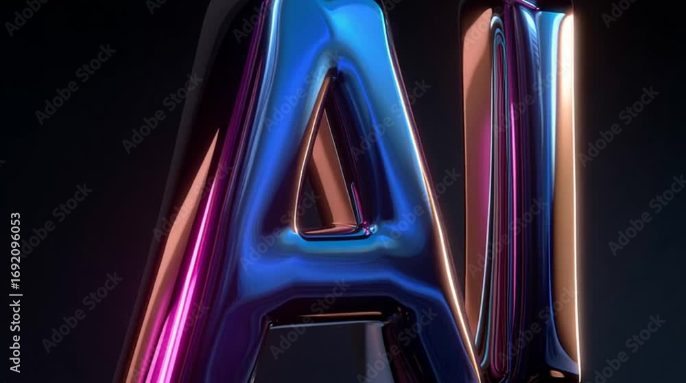 Poster ai in the limelight: a bold and futuristic artistic rendering of the letters ai in vibrant metallic 