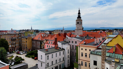 Fototapeta premium city ​​street houses view from above Swidnica Poland