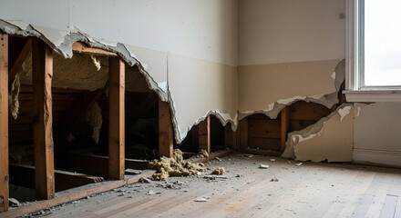 a room wall made of gypsum that was destroyed