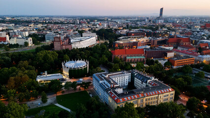 Obraz premium old European city city center view from above evening night illumination Wroclaw Poland