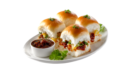 Delicious Pav Bhaji Indian street food buns spicy sauce cilantro garnish