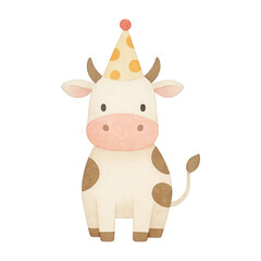 Obraz premium PNG Cute cow with party hat.