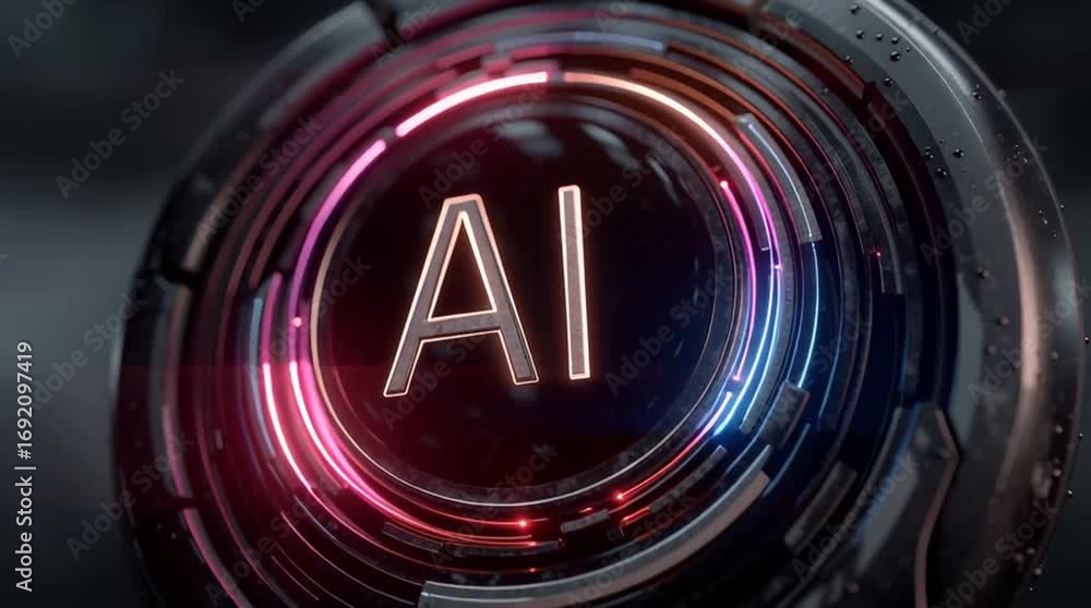 Poster ai in futuristic tech: an eye-level close-up shows the innovative concept of artificial intelligence