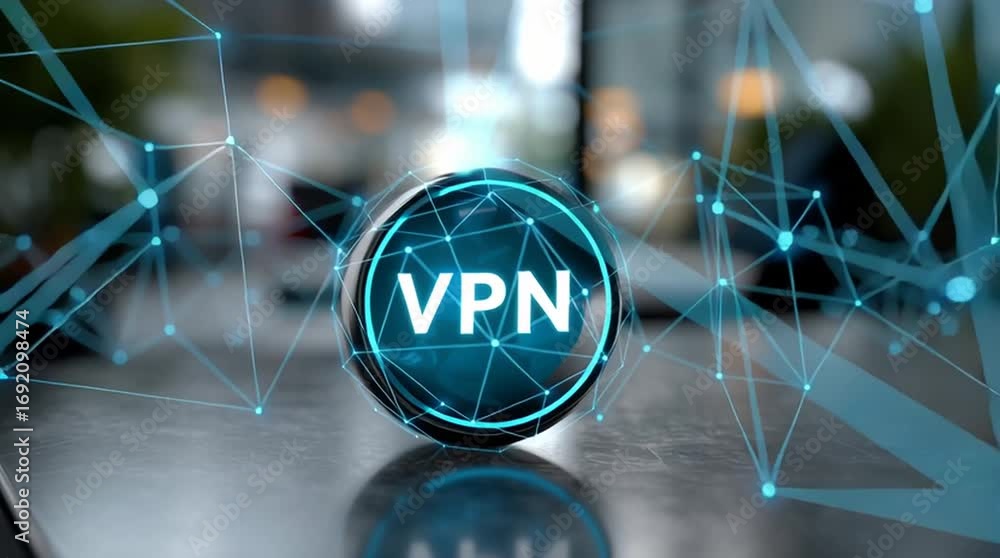 Poster vpn connection: a sophisticated illustration, showcasing a modern vpn interface. the scene visualize