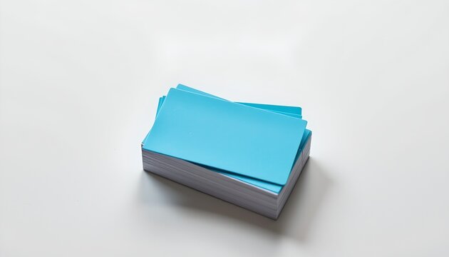 Several blue sticky notes with a white background, neatly arranged in rows on a white surface.