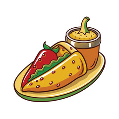 Delicious chili relleno stuffed pepper with rich sauce and fresh garnish illustration