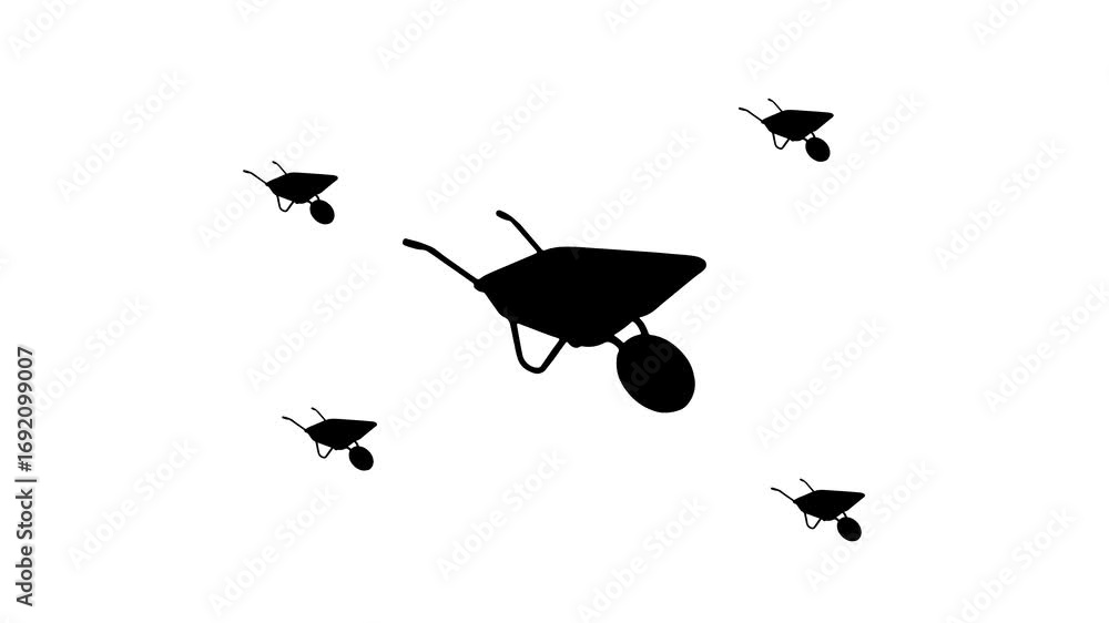 Poster zoom in and out animation the garden cart symbol. large black symbol in the center and four small sy