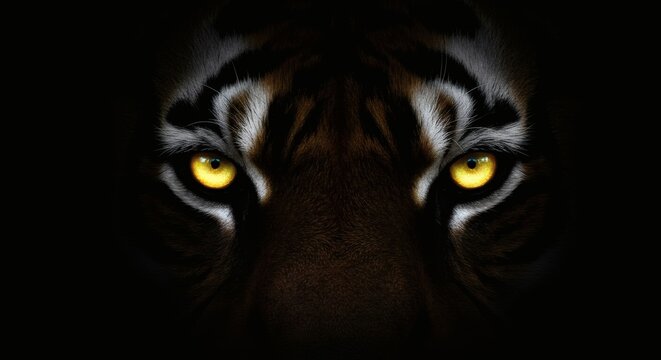 Tigers Glowing Eyes in the Dark Night. - Powered by Adobe