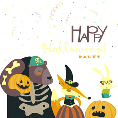 Fototapeta premium Halloween background trick or treat animals in Halloween costume. Vector illustration