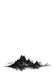 high mountains black ink watercolor decorative ornament with white area for insertion